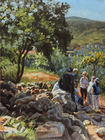 oil painting by Hugh Masterson titled Pilgrims Conference