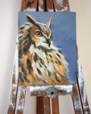Original art for sale at UGallery.com | Whispers of the Night Owl by Ilaria La Preziosa | $650 | oil painting | 11.81' h x 9.44' w | thumbnail 3