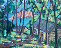 Original art for sale at UGallery.com | Cabins by the Lake by James Hartman | $1,575 | oil painting | 24' h x 30' w | thumbnail 1