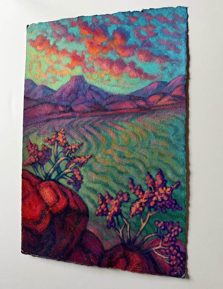 Abiquiu Sunset, Pedernal Shadow by Jakki Kouffman |  Side View of Artwork 