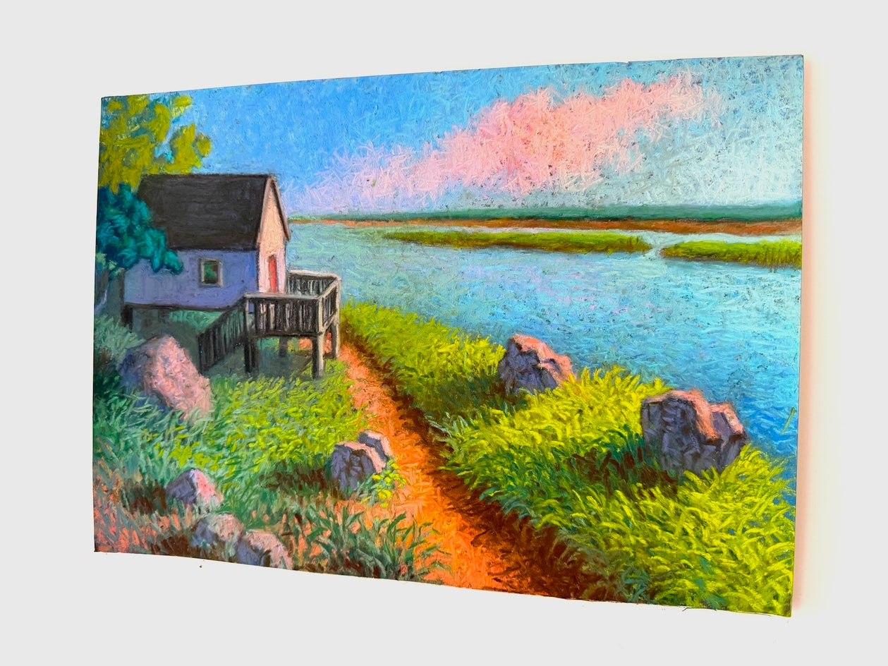 Boat House, Tonset Beach by Jakki Kouffman |  Side View of Artwork 