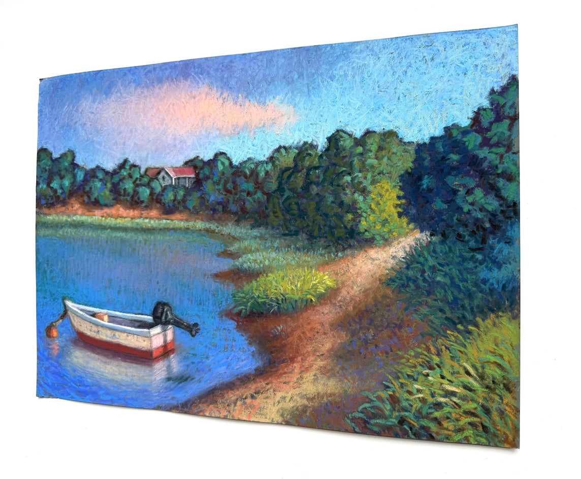 Boat Mooring, Town Landing by Jakki Kouffman |  Side View of Artwork 