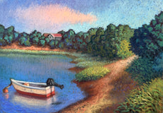 Original art for sale at UGallery.com | Boat Mooring, Town Landing by Jakki Kouffman | $825 | pastel artwork | 9' h x 13' w | thumbnail 1