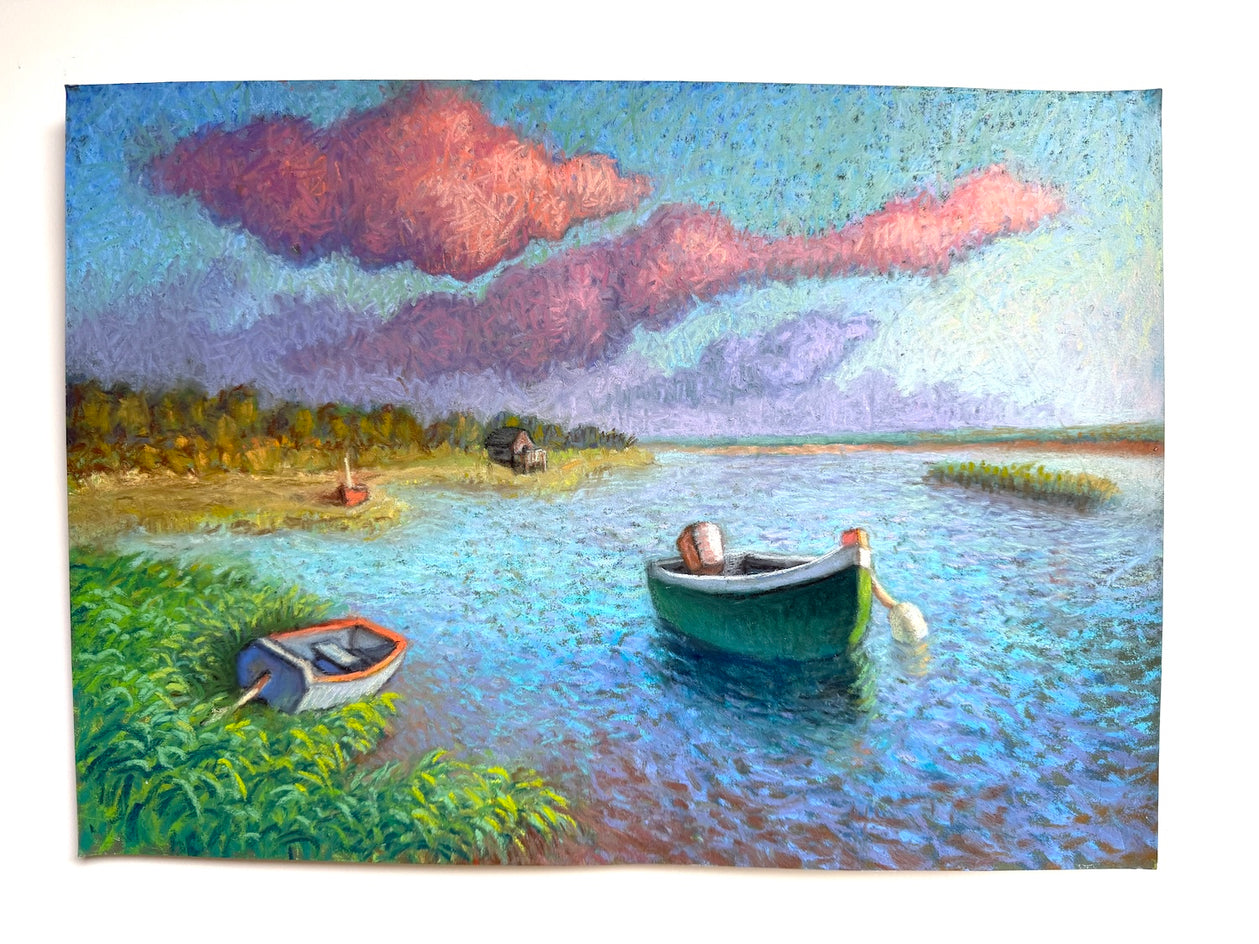 Early Morning, Old Green Boat by Jakki Kouffman |  Context View of Artwork 