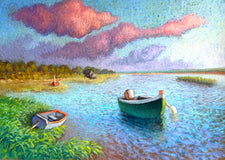 Original art for sale at UGallery.com | Early Morning, Old Green Boat by Jakki Kouffman | $825 | pastel artwork | 9.5' h x 13' w | thumbnail 1