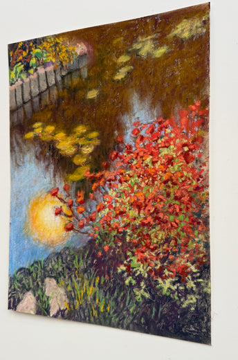 Japanese Tea Garden Pond Reflecting the Sun by Jakki Kouffman |  Side View of Artwork 