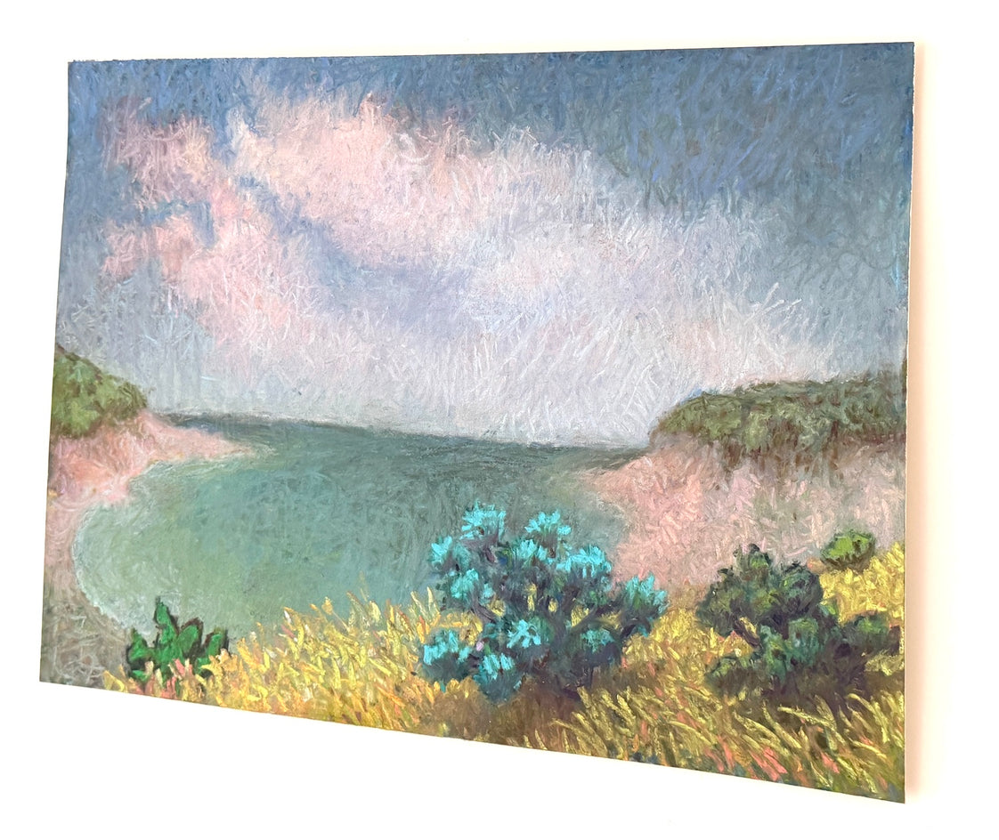 Winter Conifers Above the Cove by Jakki Kouffman |  Side View of Artwork 