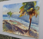 Original art for sale at UGallery.com | Las Palmas de Piñones by Jamal Sultan | $525 | watercolor painting | 11' h x 14' w | thumbnail 2