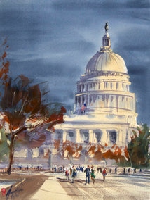 watercolor painting by James Nyika titled Capitol Afternoon