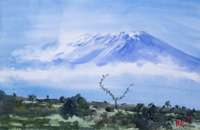 Original art for sale at UGallery.com | Kilimanjaro by James Nyika | $700 | watercolor painting | 15' h x 22' w