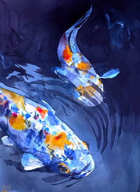 Original art for sale at UGallery.com | Koi I by James Nyika | $1,175 | watercolor painting | 30' h x 22' w
