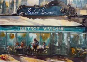 Original art for sale at UGallery.com | Le Bistrot Vivienne by James Nyika | $975 | watercolor painting | 22' h x 30' w