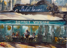 Original art for sale at UGallery.com | Le Bistrot Vivienne by James Nyika | $975 | watercolor painting | 22' h x 30' w | thumbnail 1