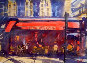 Original art for sale at UGallery.com | Le News Cafe by James Nyika | $975 | watercolor painting | 22' h x 30' w
