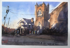 Original art for sale at UGallery.com | Morning Service by James Nyika | $600 | watercolor painting | 15' h x 22' w | thumbnail 3