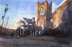 Original art for sale at UGallery.com | Morning Service by James Nyika | $600 | watercolor painting | 15' h x 22' w | thumbnail 1