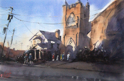 watercolor painting by James Nyika titled Morning Service