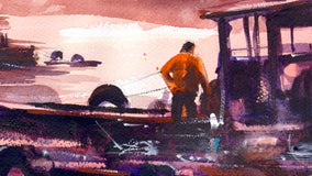 Original art for sale at UGallery.com | Preparations by James Nyika | $700 | watercolor painting | 15' h x 22' w | thumbnail 4