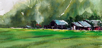 Original art for sale at UGallery.com | Rice Field by James Nyika | $600 | watercolor painting | 15' h x 22' w | thumbnail 4