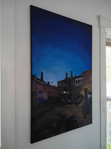 North Shore and Clark, April 23, 2025, 8:17PM by Jane Thorn |  Side View of Artwork 