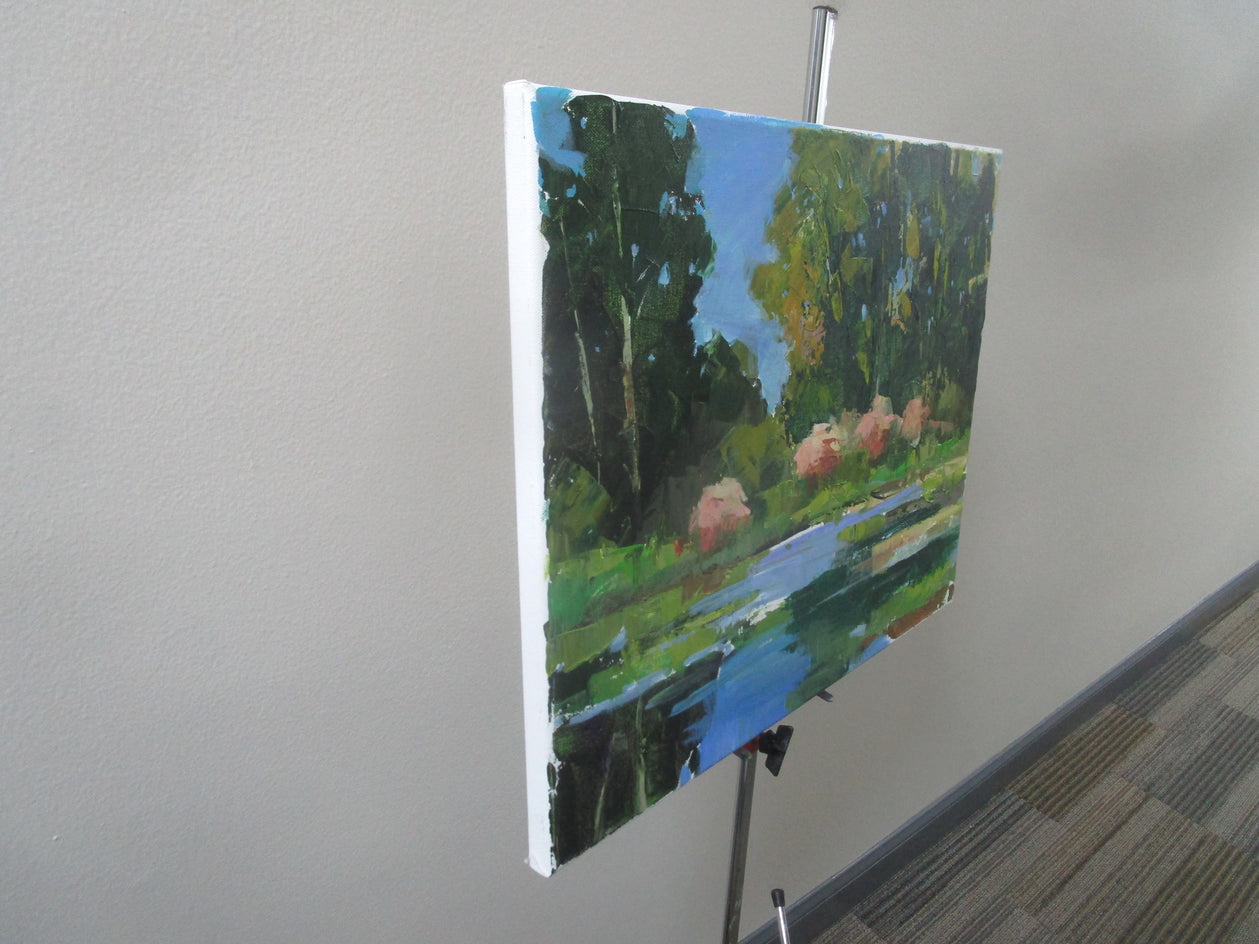 Bushes by the Pond by Janet Dyer |  Side View of Artwork 