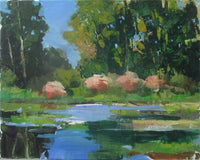 Original art for sale at UGallery.com | Bushes by the Pond by Janet Dyer | $800 | acrylic painting | 16' h x 20' w | thumbnail 1