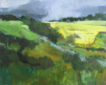 acrylic painting by Janet Dyer titled Cloudy Sky, Cotswolds