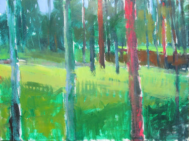 acrylic painting by Janet Dyer titled Colorful Woods