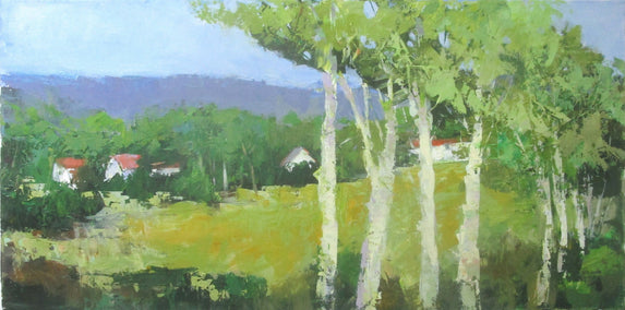 acrylic painting by Janet Dyer titled Field and Trees, France