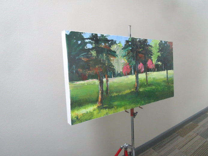Glade with Red Trees by Janet Dyer |  Side View of Artwork 