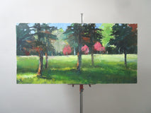 Original art for sale at UGallery.com | Glade with Red Trees by Janet Dyer | $1,075 | acrylic painting | 15' h x 30' w | thumbnail 3