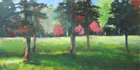 Original art for sale at UGallery.com | Glade with Red Trees by Janet Dyer | $1,075 | acrylic painting | 15' h x 30' w