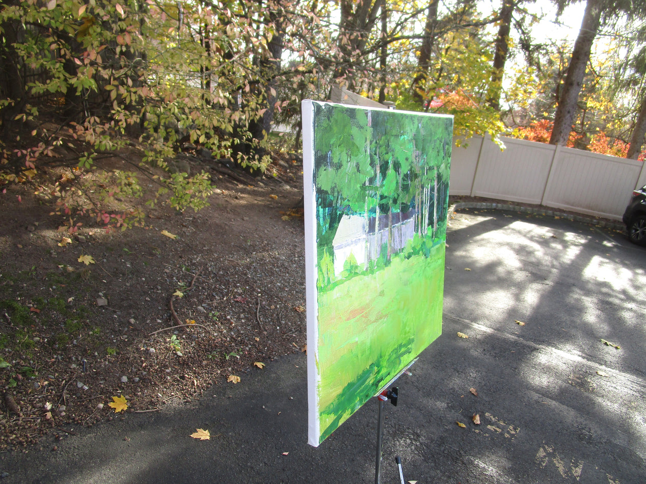 House in Sunlight and Shade by Janet Dyer |  Side View of Artwork 