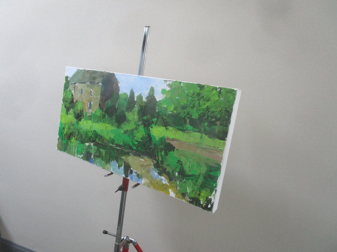 House with Pond, France by Janet Dyer |  Side View of Artwork 