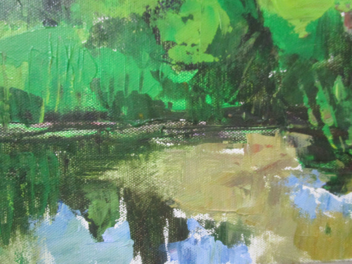 House with Pond, France by Janet Dyer |   Closeup View of Artwork 