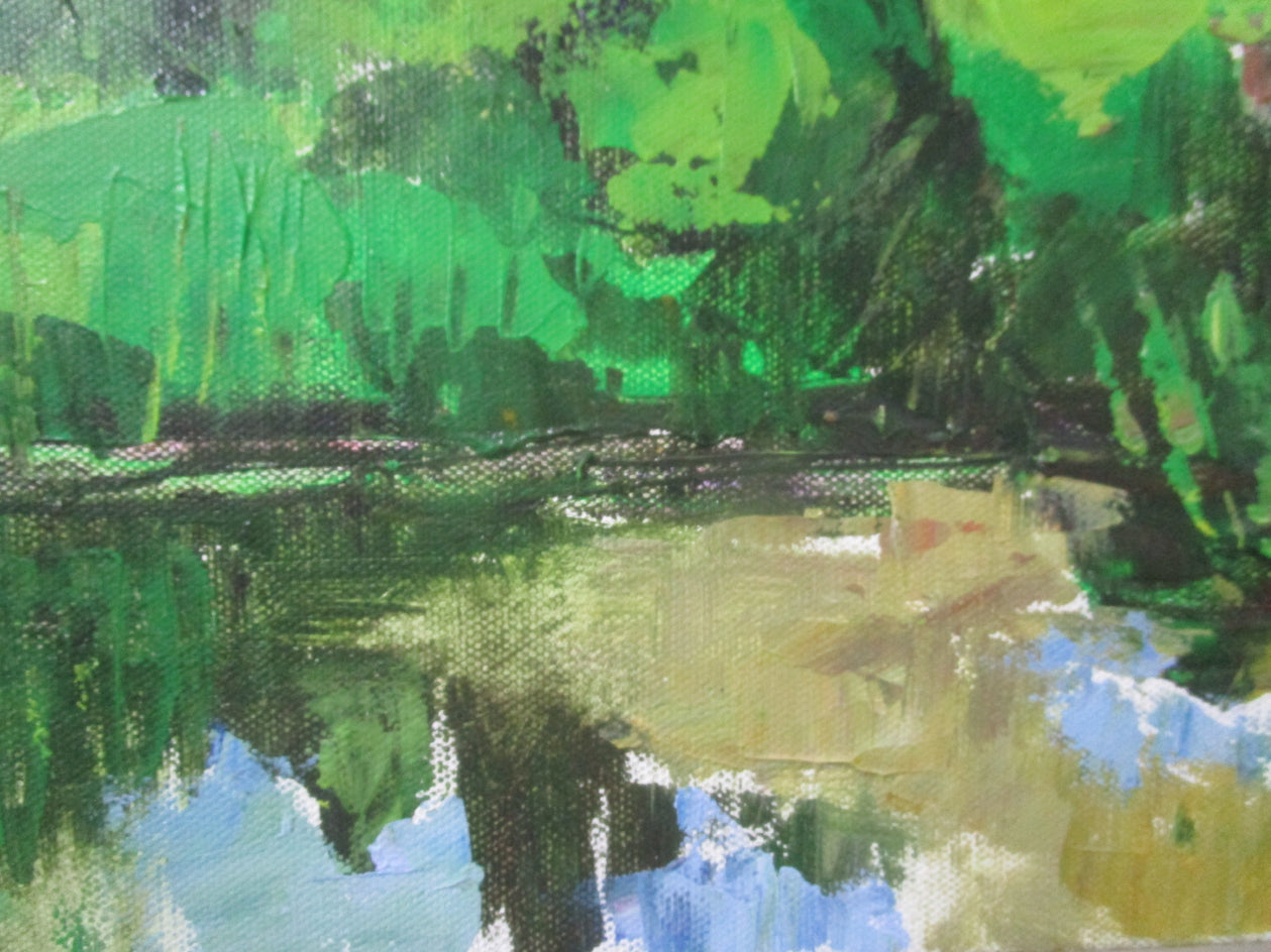 House with Pond, France by Janet Dyer |  Closeup View of Artwork 