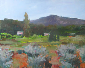 Original art for sale at UGallery.com | Houses in the Foothills by Janet Dyer | $1,625 | acrylic painting | 24' h x 30' w