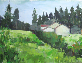 Original art for sale at UGallery.com | Houses on the Hillside by Janet Dyer | $975 | acrylic painting | 18' h x 24' w