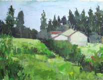 Original art for sale at UGallery.com | Houses on the Hillside by Janet Dyer | $975 | acrylic painting | 18' h x 24' w | thumbnail 1