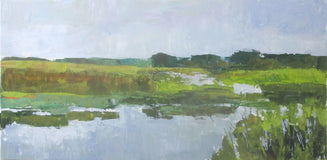 Original art for sale at UGallery.com | Marsh, Gray Day by Janet Dyer | $700 | acrylic painting | 12' h x 24' w | thumbnail 1