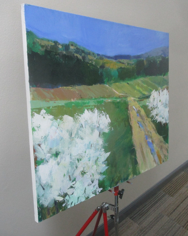 Orchard in Bloom by Janet Dyer |  Side View of Artwork 