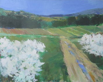 acrylic painting by Janet Dyer titled Orchard in Bloom