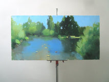 Original art for sale at UGallery.com | Pond, France by Janet Dyer | $1,075 | acrylic painting | 15' h x 30' w | thumbnail 3