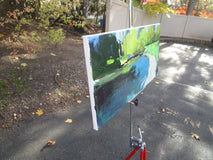 Original art for sale at UGallery.com | Pond with Yellow Trees by Janet Dyer | $700 | acrylic painting | 12' h x 24' w | thumbnail 2