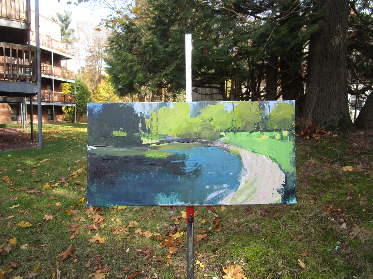 Pond with Yellow Trees by Janet Dyer |  Context View of Artwork 