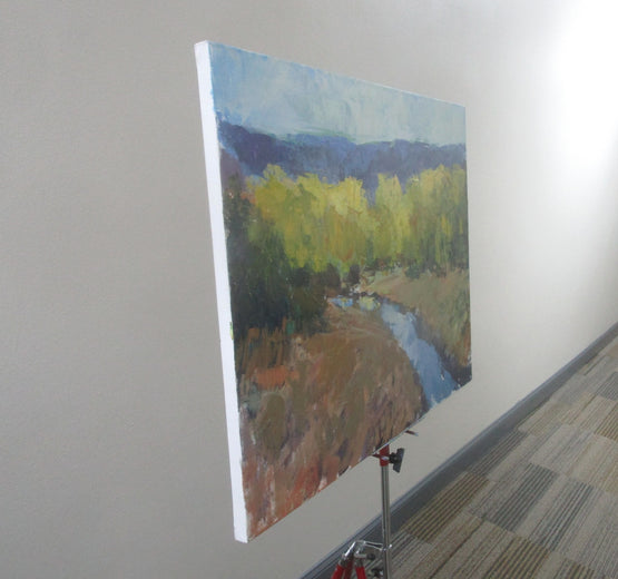 River and Mountains by Janet Dyer |  Side View of Artwork 
