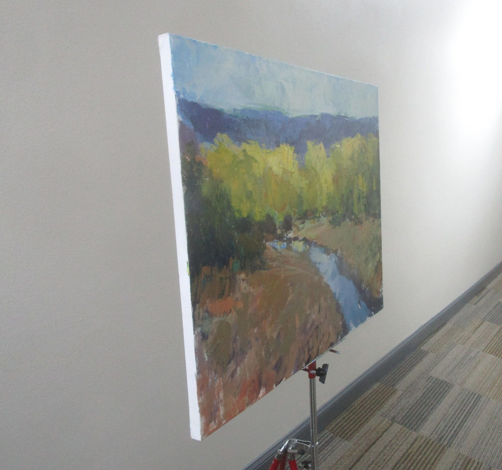 River and Mountains by Janet Dyer |  Side View of Artwork 
