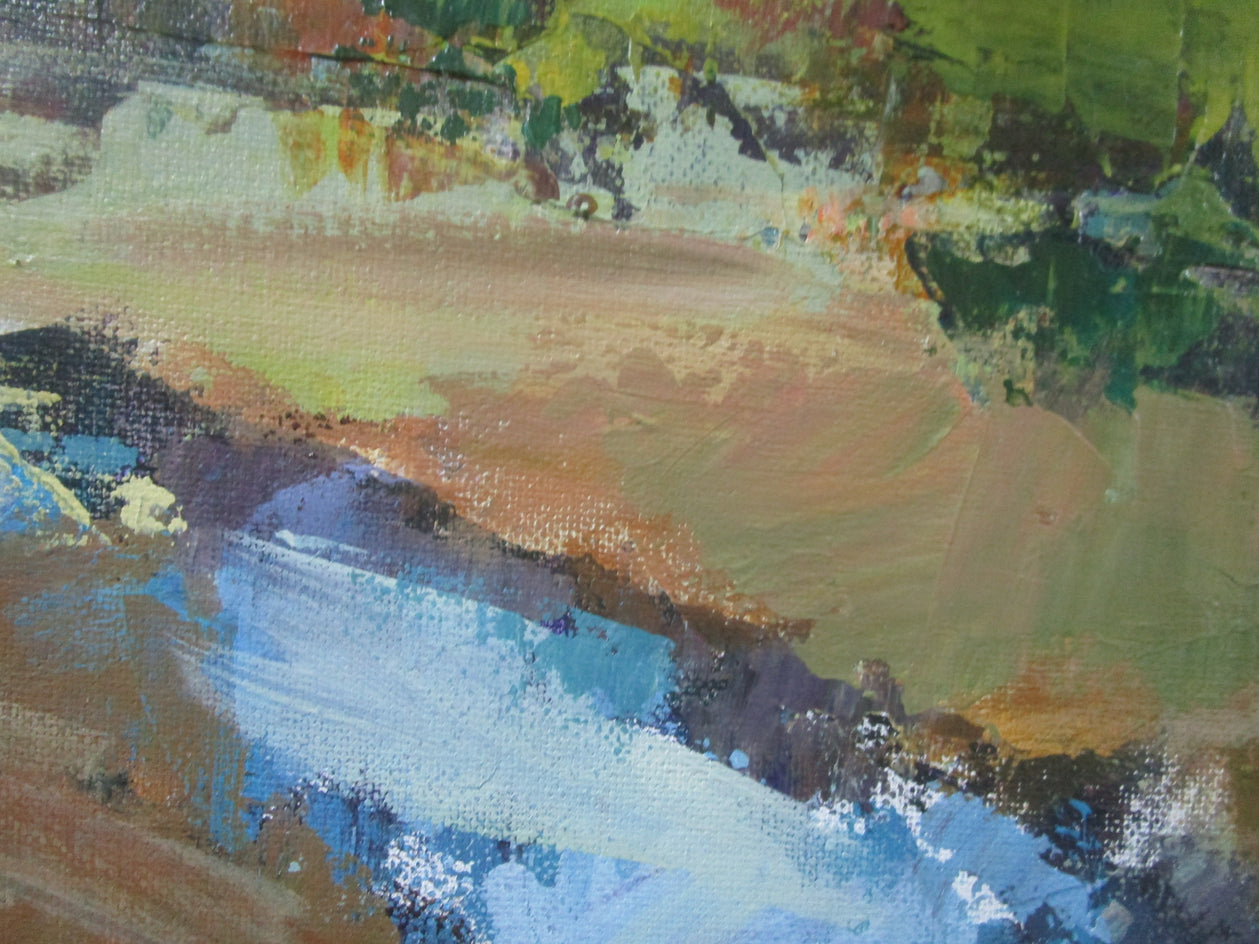 River and Mountains by Janet Dyer |  Closeup View of Artwork 