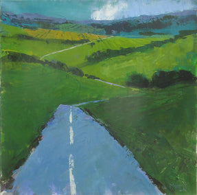 acrylic painting by Janet Dyer titled Road Through Green Fields, England