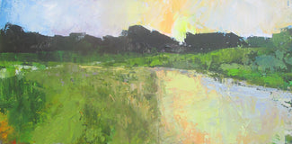 Original art for sale at UGallery.com | Sun on the Marsh by Janet Dyer | $700 | acrylic painting | 12' h x 24' w | thumbnail 1